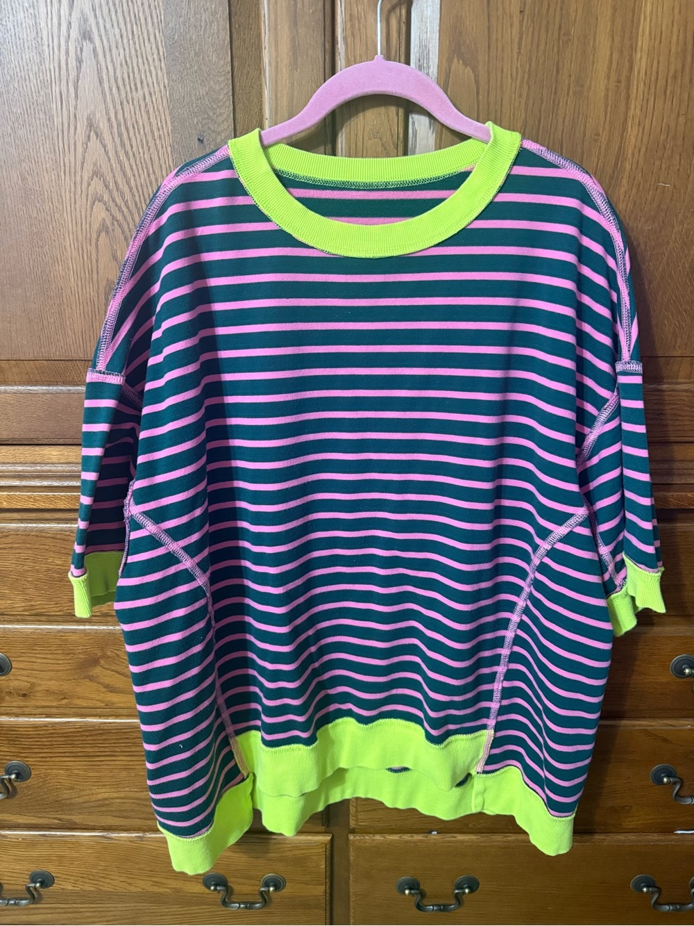 Striped Neon Trim Relaxed Tee